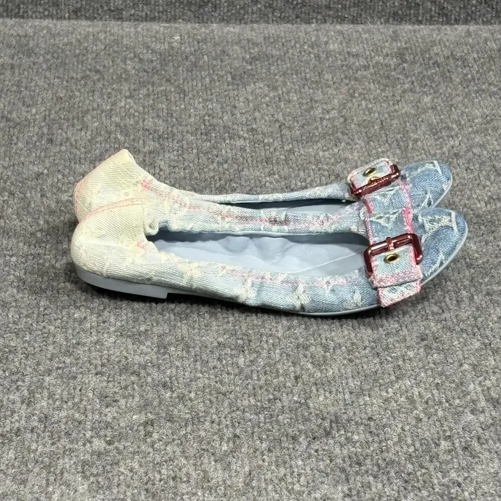 Louis Vuitton Shoes Womens 5.5 35.5 Monogram Denim Buckle Ballet Flats Italy